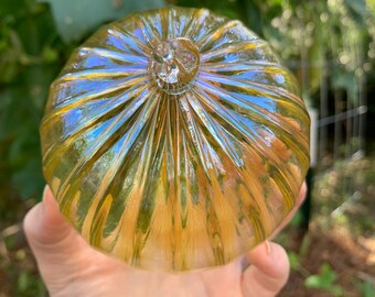 Iris Yellow Ornament - Ribbed - Handblown Glass