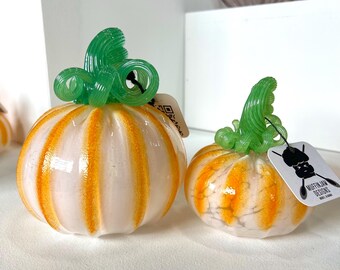 MINI Orange Stripe Handblown Glass Pumpkin