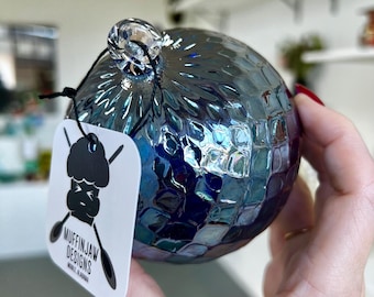 Metallic Blue “Disco Ball” Ornament - PINEAPPLE - Handblown Glass