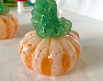 MINI Cream Orange Handblown Glass Pumpkin