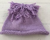 Hand Knit Baby Toddler Hat, Purple, Beanie, Pom Pom