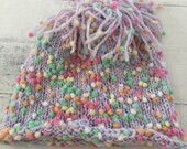 Hand Knit Baby Toddler Hat, Purple, Beanie, Pom Pom