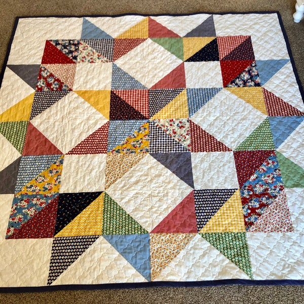 Blue Yellow Quilt Etsy