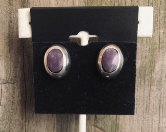Purple Stone and Sterling Silver Earrings Southwestern