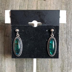 Blue Paua Shell and Sterling Silver Earrings Southwestern