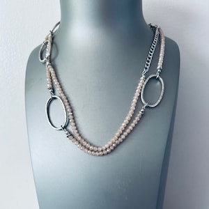 Chico&#39;s Silver Tone Pink Bead Necklace