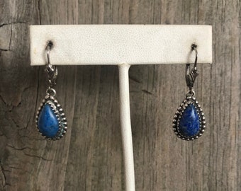 Details about   Sterling Silver Carved DENIM LAPIS Butterfly Dangle Earrings #285...Handmade USA 
