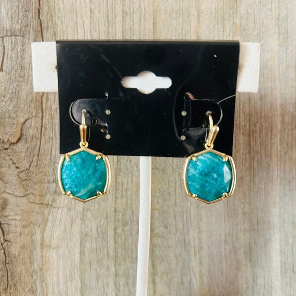 Amazonite Color Gold Tone Earrings Kendra Scott