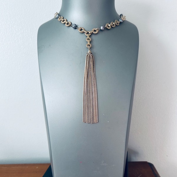 Gold Tone Pearl Lariat Necklace Robert Lee Morris