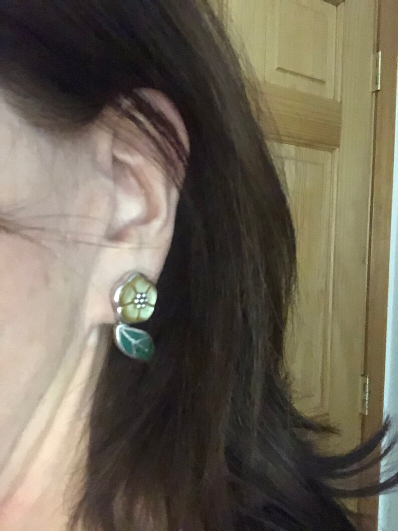 Yellow Mother-of-pearl and Chrysocolla Sterling Silver Earrings Southwestern