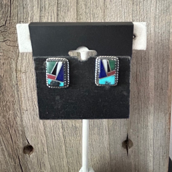 Multi Stone Sterling Silver Earrings Native Ameri… - image 5