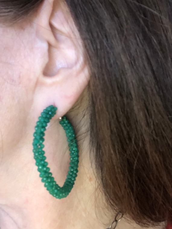 Green Onyx Sterling Silver Hoop Earrings - image 10