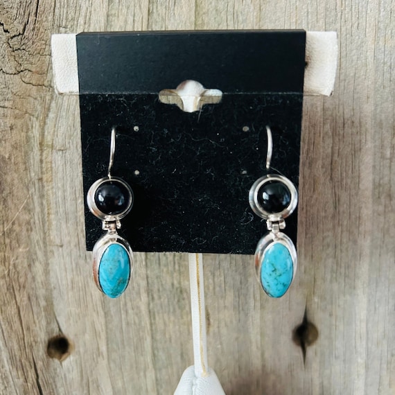 Onyx, Turquoise Sterling Silver Earrings