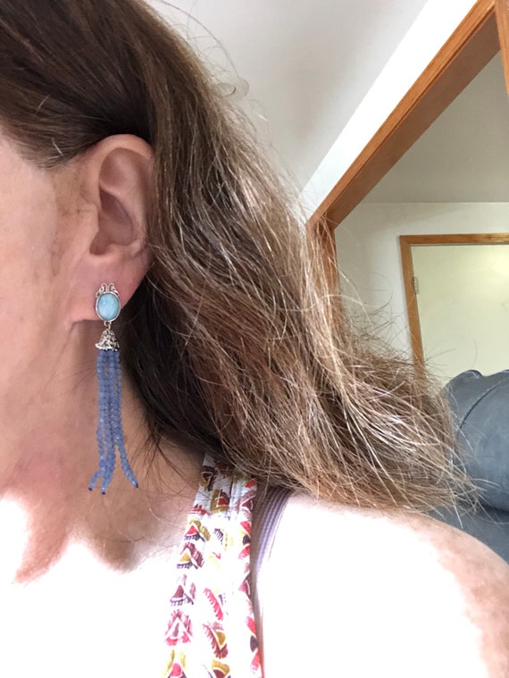 Larimar, Blue Quartz Sterling Silver Earrings Sou… - image 9