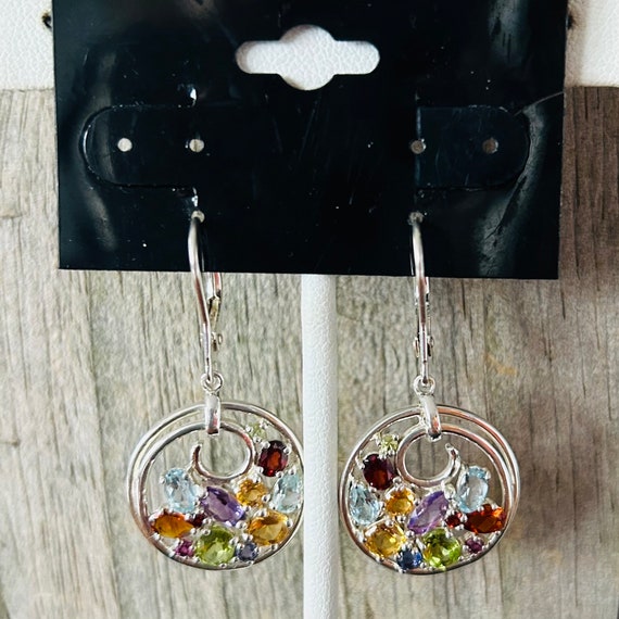 Multi Stone Sterling Silver Lever Back Earrings - image 7