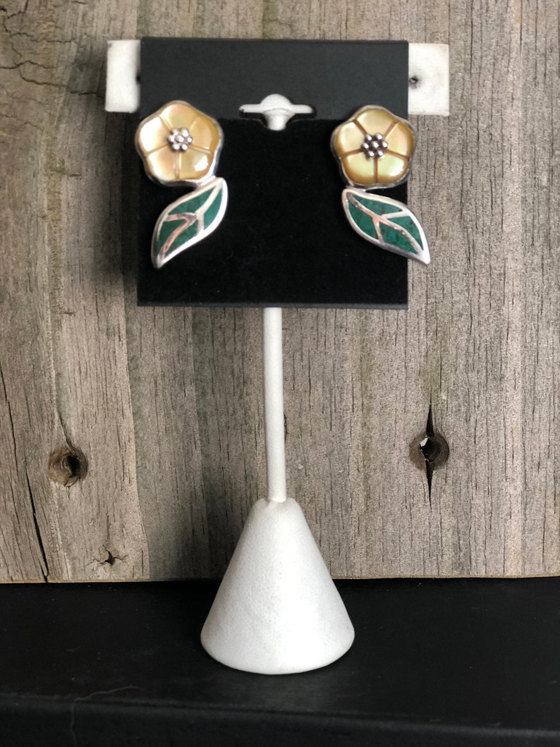 Yellow Mother-of-pearl and Chrysocolla Sterling Silver Earrings Southwestern
