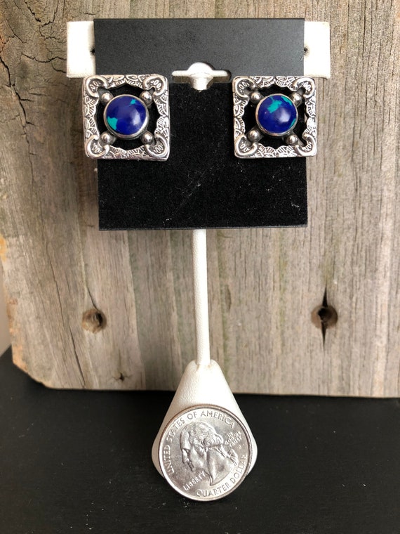 Azurite and Sterling Silver Earrings Southwestern - image 2