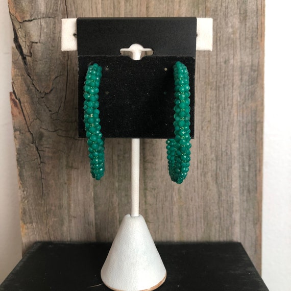 Green Onyx Sterling Silver Hoop Earrings - image 5