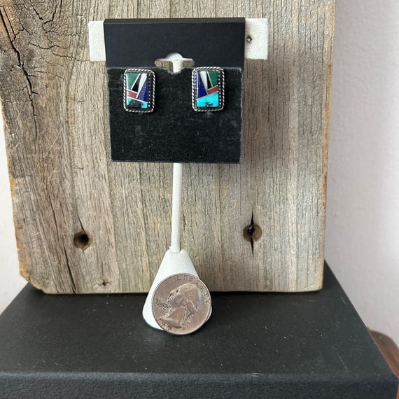 Multi Stone Sterling Silver Earrings Native Ameri… - image 2