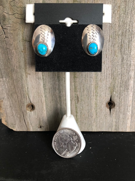Turquoise and Sterling Silver Earrings Native Ame… - image 2