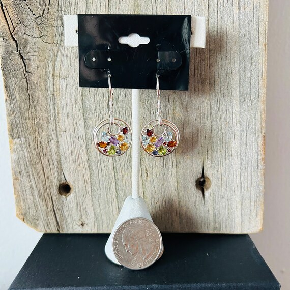Multi Stone Sterling Silver Lever Back Earrings - image 3