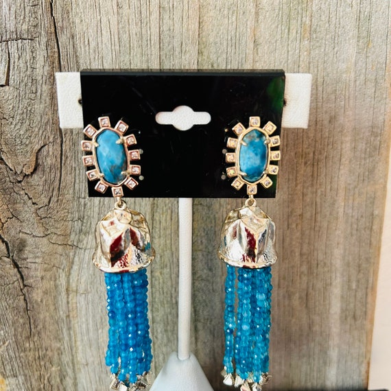 Turquoise Teal "Fringe" Silver Tone Earrings Kend… - image 8