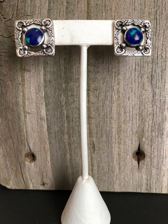 Azurite and Sterling Silver Earrings Southwestern - image 7