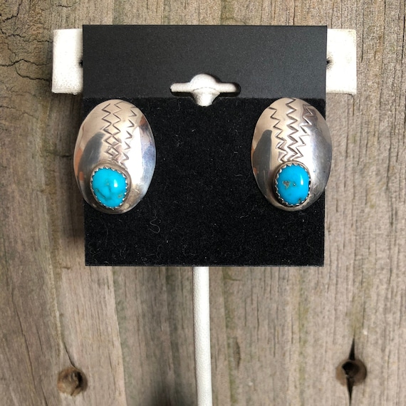 Turquoise and Sterling Silver Earrings Native Ame… - image 1