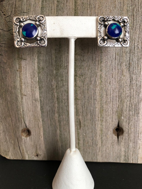 Azurite and Sterling Silver Earrings Southwestern - image 6