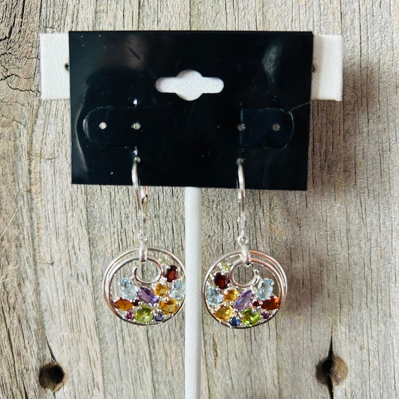 Multi Stone Sterling Silver Lever Back Earrings - image 1