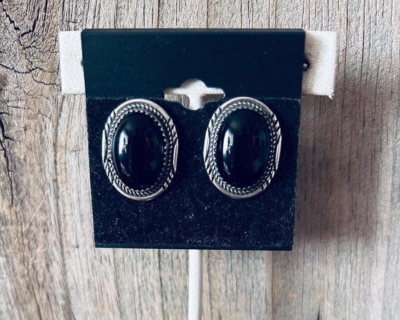 Native American Onyx Sterling Silver Earrings