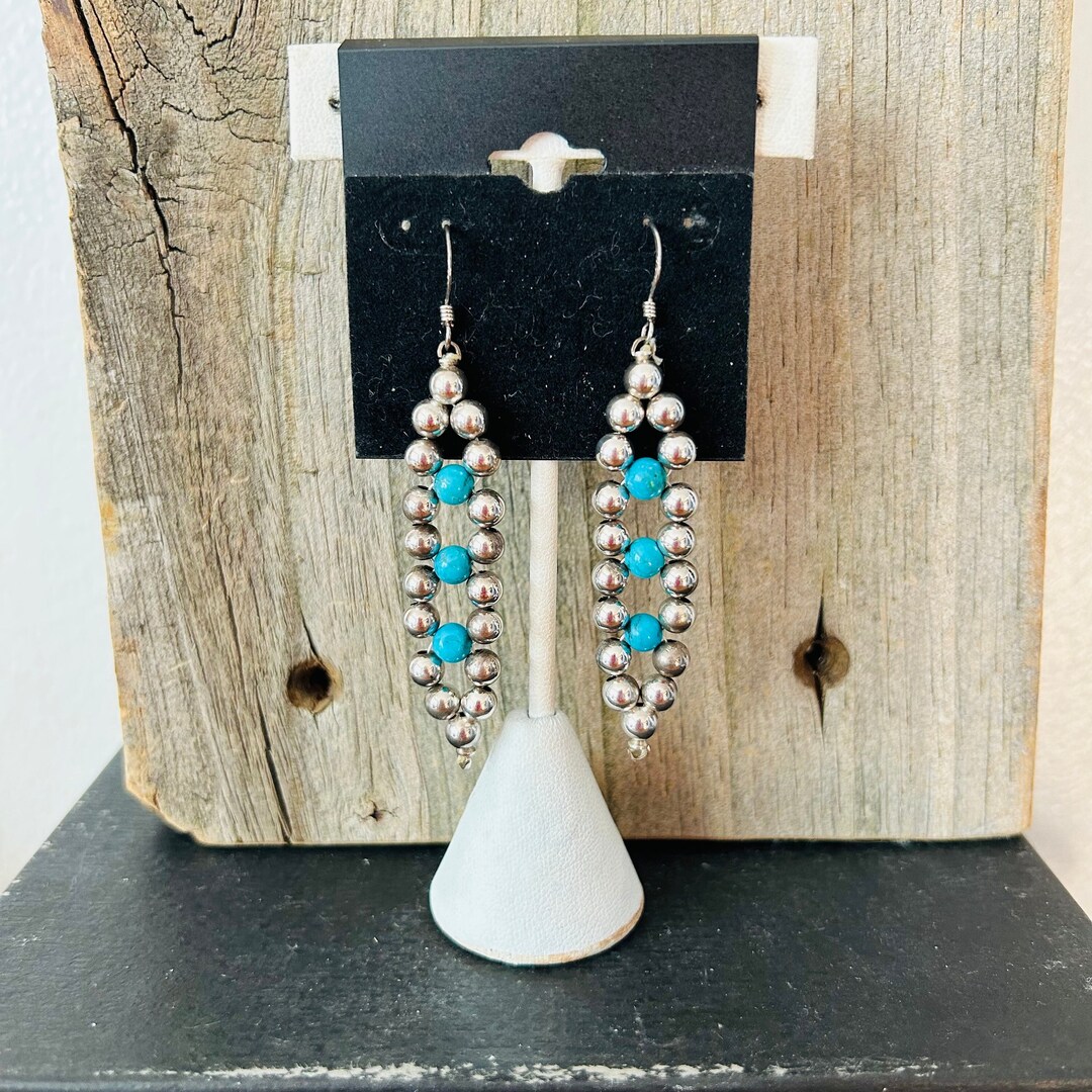 Turquoise Sterling Silver Beaded Earrings Southwestern Etsy