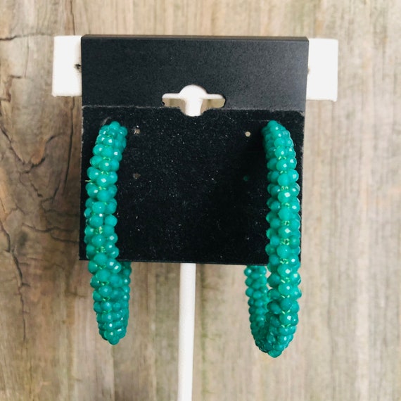 Green Onyx Sterling Silver Hoop Earrings - image 8