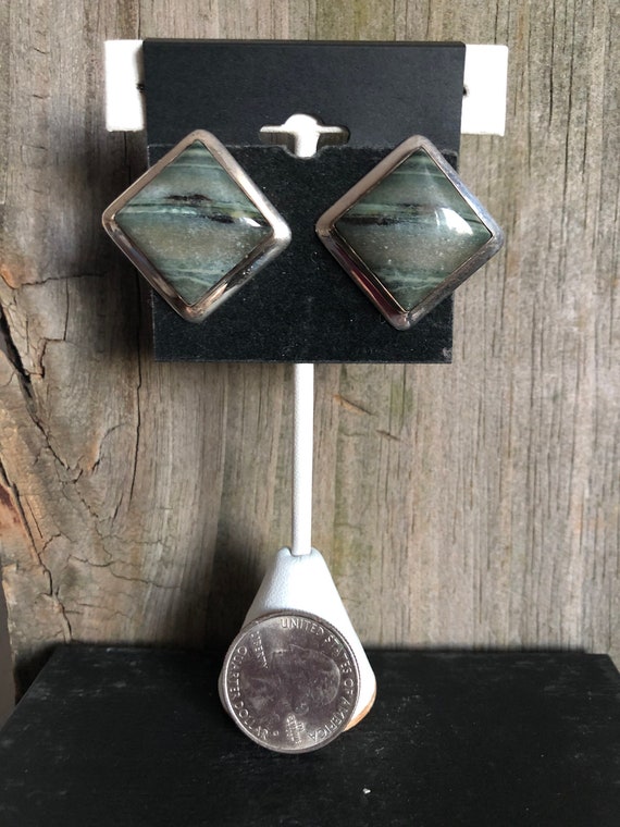 Green Stone Sterling Silver Earrings Jay King - image 3