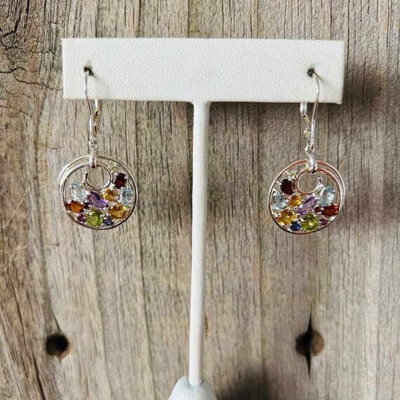 Multi Stone Sterling Silver Lever Back Earrings - image 6
