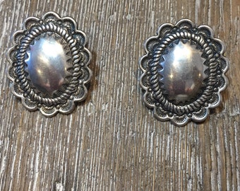 Southwestern Concho-shaped Sterling Silver Earrings Western