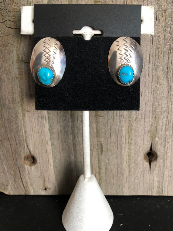 Turquoise and Sterling Silver Earrings Native Ame… - image 7