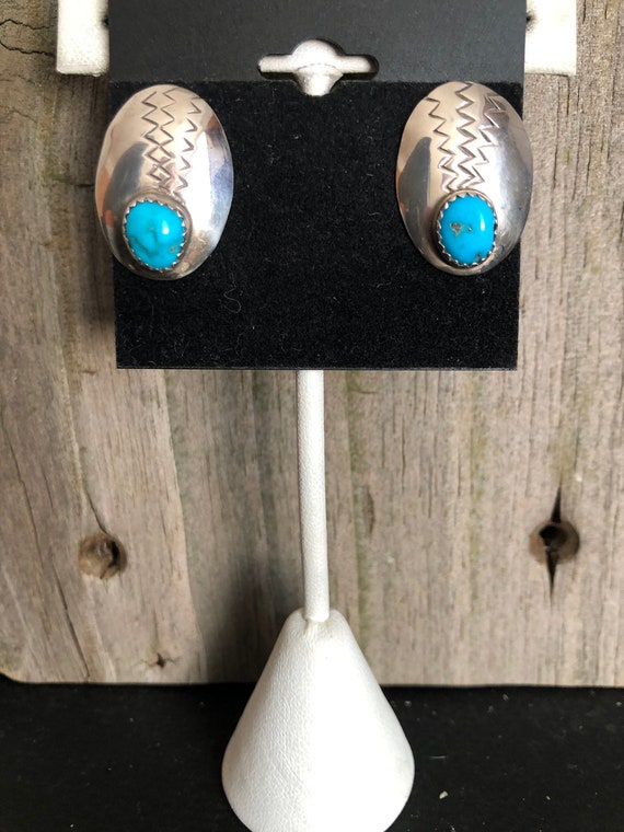 Turquoise and Sterling Silver Earrings Native Ame… - image 6