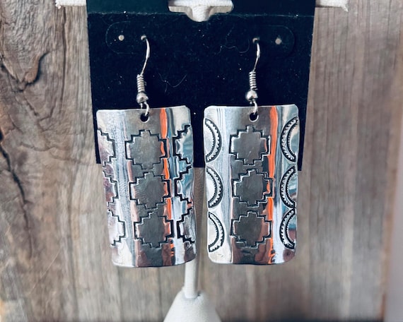 Native American Sterling Silver "Rug" Earrings