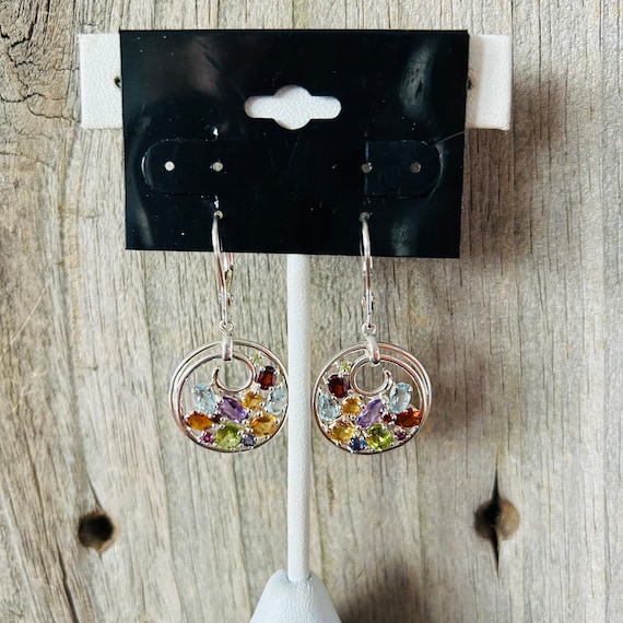 Multi Stone Sterling Silver Lever Back Earrings - image 8