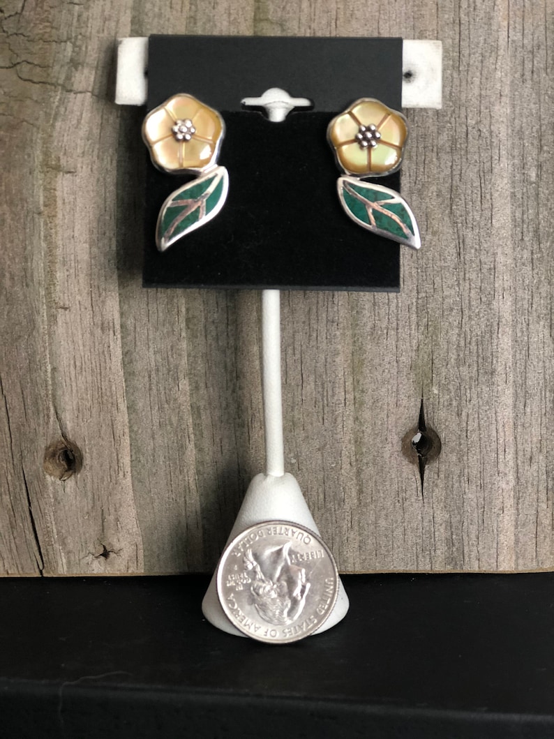 Yellow Mother-of-pearl and Chrysocolla Sterling Silver Earrings Southwestern