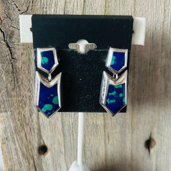 Azurite Sterling Silver Earrings Southwestern - image 1