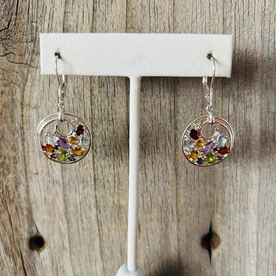 Multi Stone Sterling Silver Lever Back Earrings - image 9