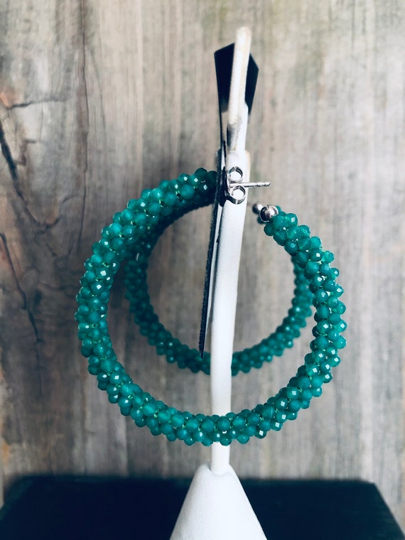 Green Onyx Sterling Silver Hoop Earrings - image 3