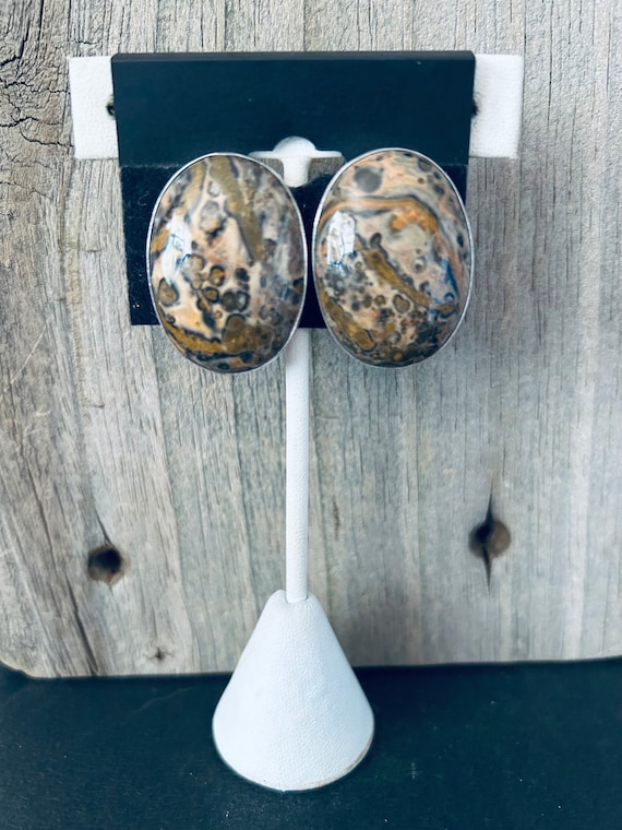Leopard Jasper Sterling Silver Clip Earrings Silver Creations