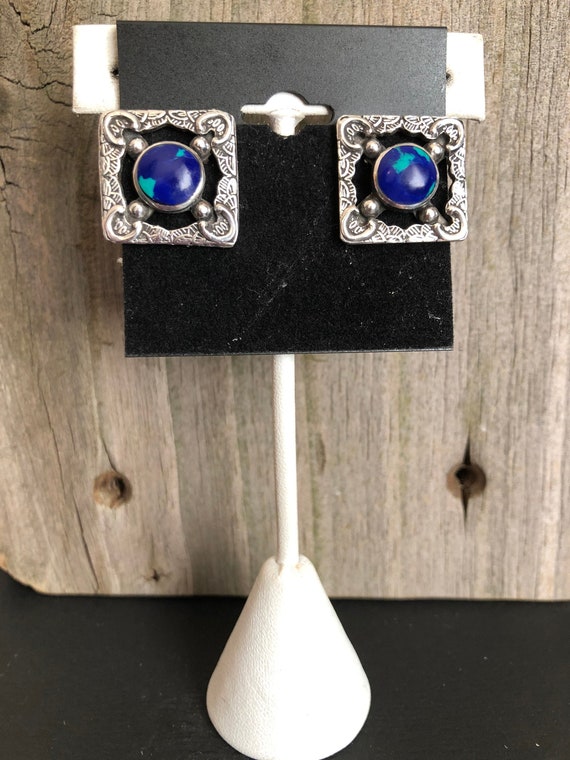 Azurite and Sterling Silver Earrings Southwestern - image 1