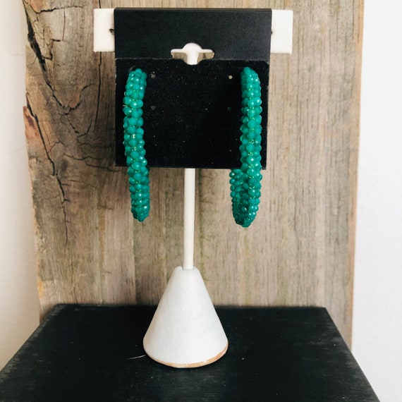 Green Onyx Sterling Silver Hoop Earrings - image 7