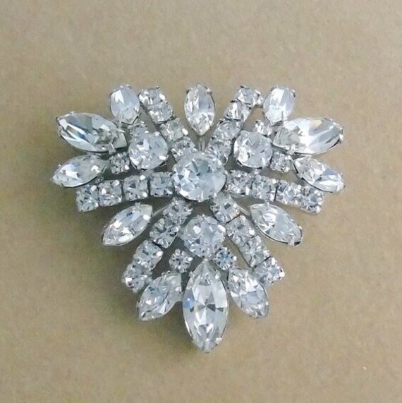 Sherman Brooch Signed Clear Swarovski Marquis and… - image 2
