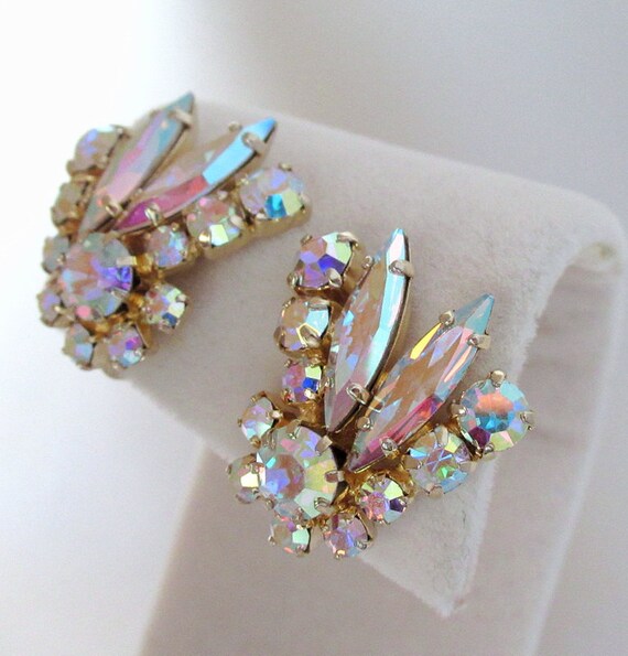 Sherman Earrings Signed Swarovski Aurora Borealis… - image 3