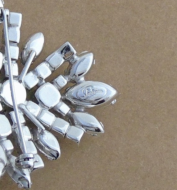 Sherman Brooch Signed Clear Swarovski Marquis and… - image 7